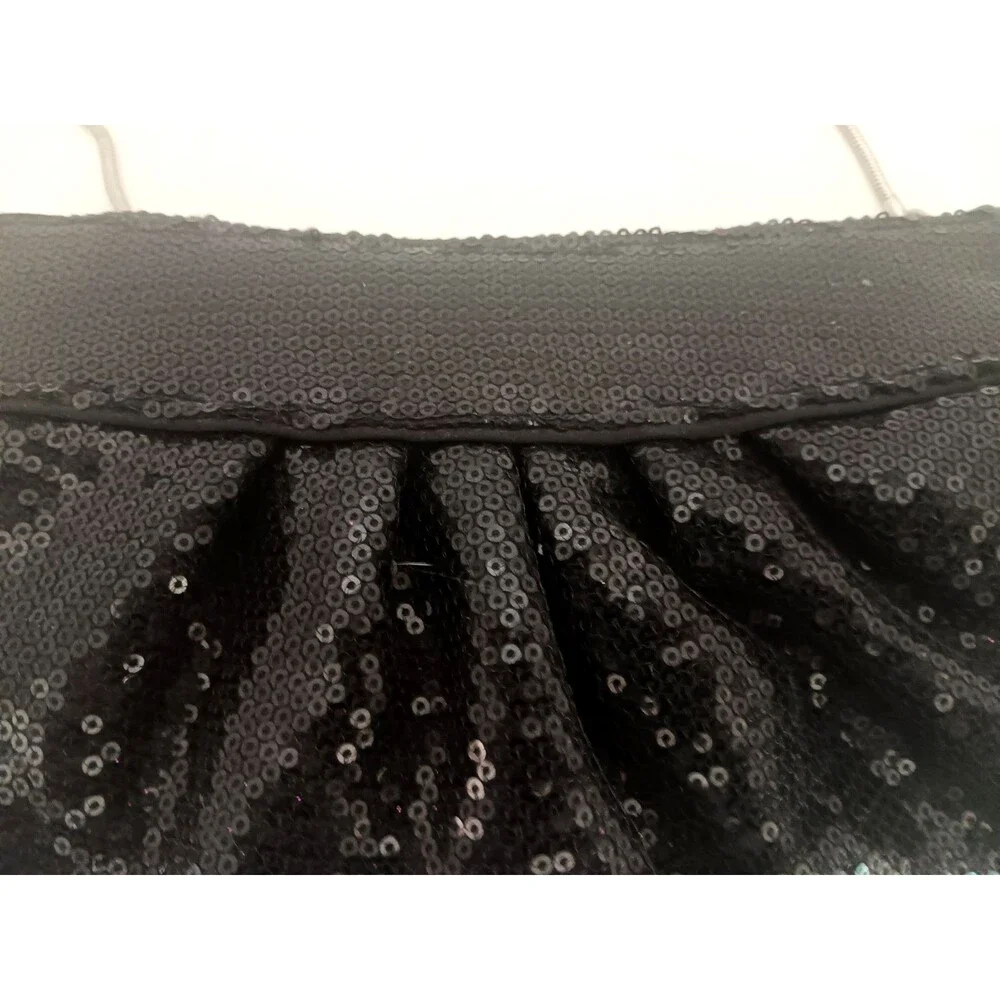 Steve Madden Black Sequins Bag Purse Clutch NEW Silver Chain Party Evening